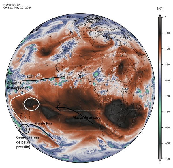 massa de ar quente e seco em imagens de satélites