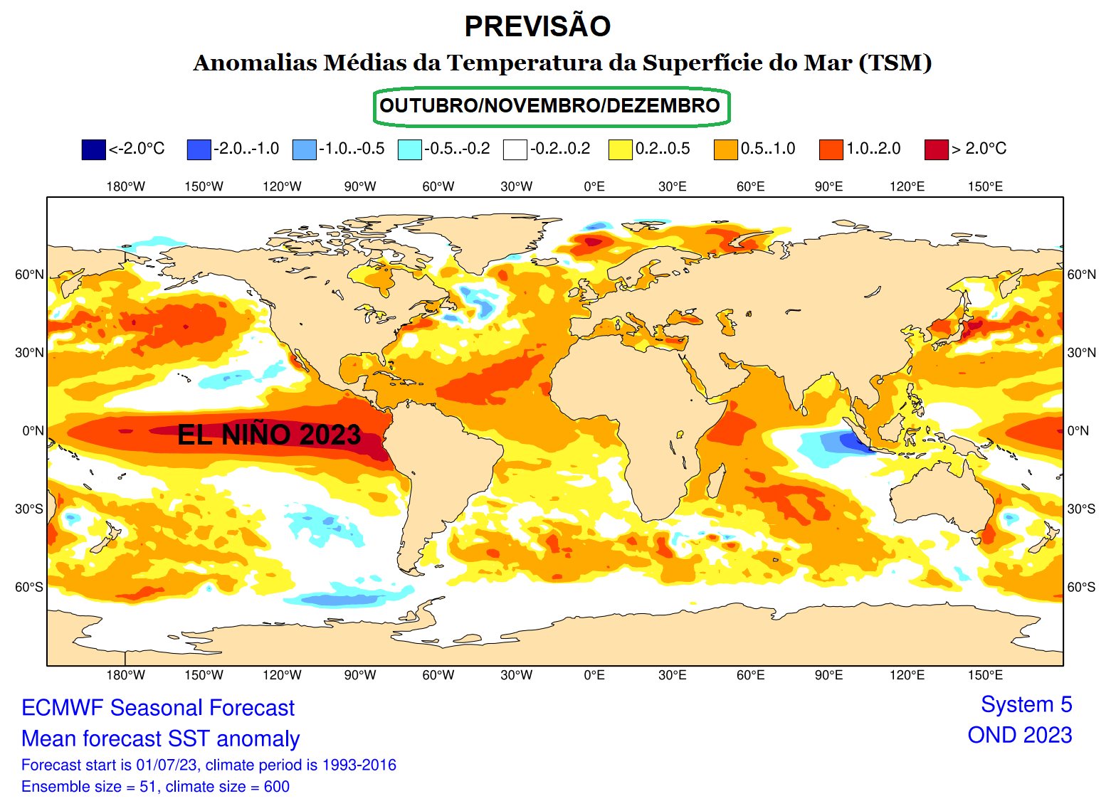 Mapa mostra previsão de El Niño fore em 2023 e 2024_QGIS