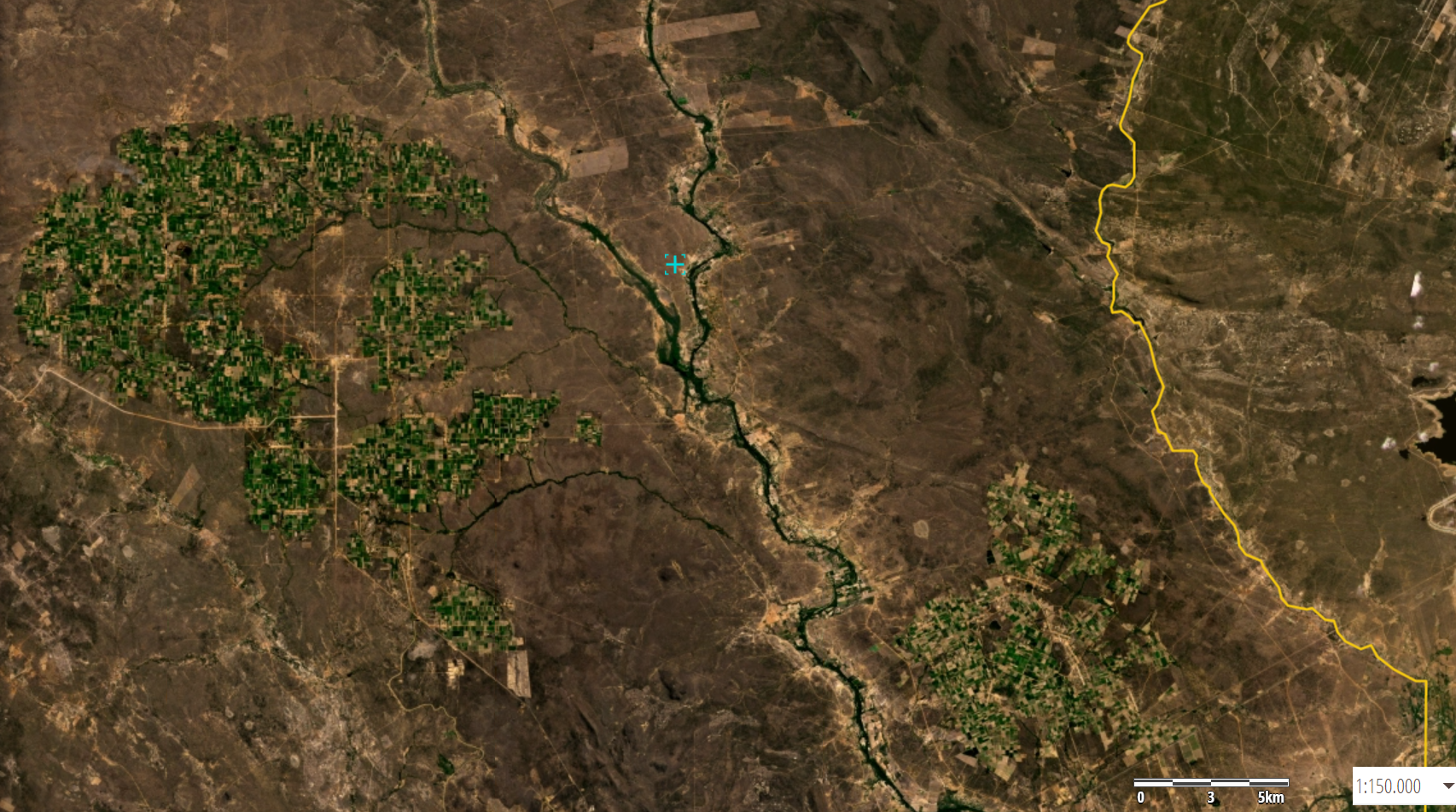 Imagem da constelação de satélites PlanetScope mostra áreas desertificadas em Cabrobó (PE). 