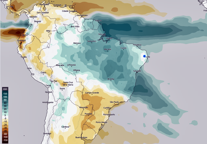 Previsão climática em dezembro de 2021. Fonte: Lapis. Dados: ECMWF.