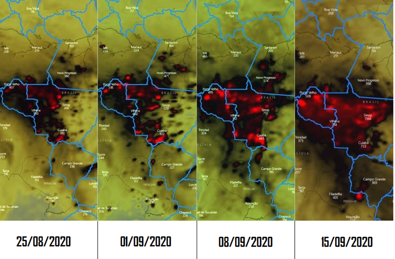 Poluição em Rondônia e Mato Grosso, no período de agosto a setembro. 