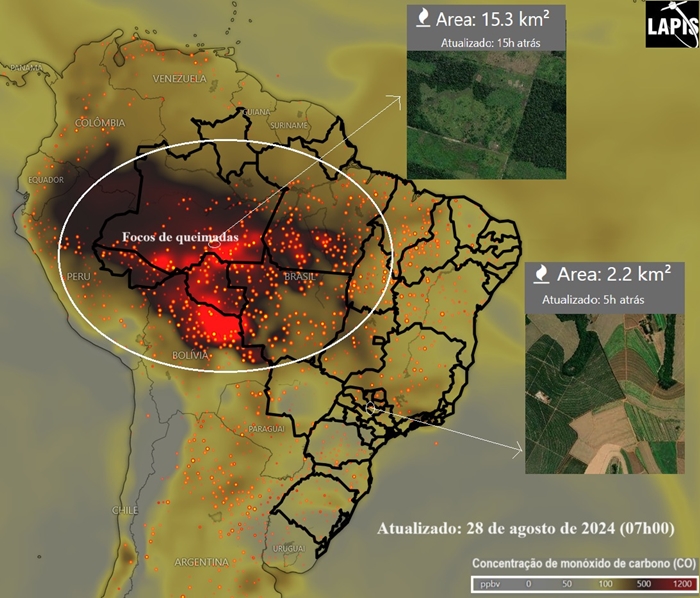 Fumaça das queimadas na Amazônia chea ao Centro-Sul