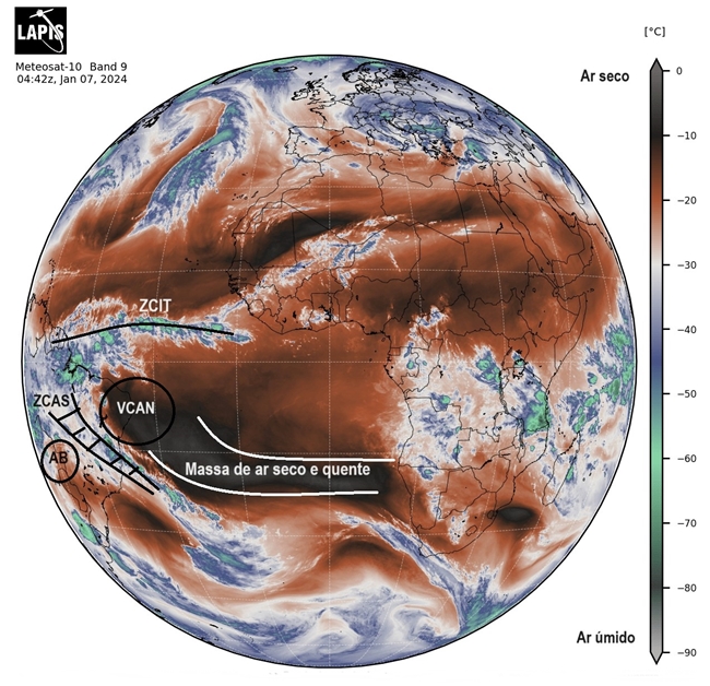 Imagem de satélite Meteosat ZCAS no Sudeste