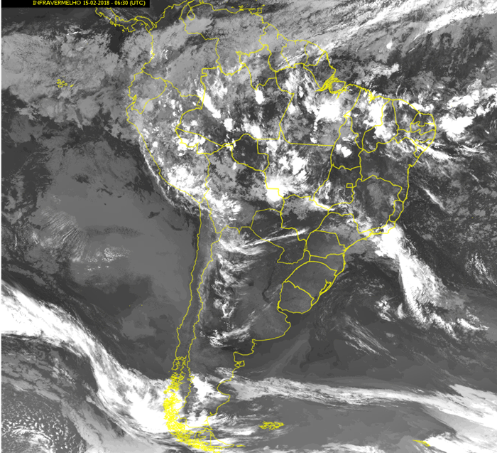 Imagem do GOES mostra nuvens sobre Maceió, na noite do dia 14/02/2018. Fonte: Lapis.