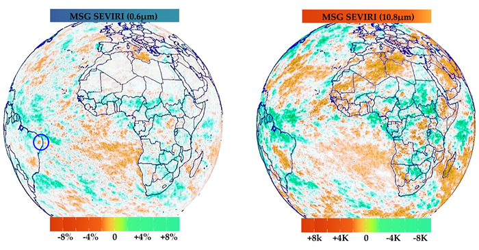 Imagens sugerem redução nas nuvens de chuva no Nordeste (áreas em laranja). Fonte: Lapis.