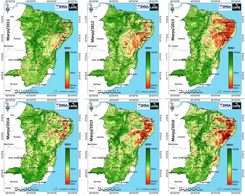 Monitoramento da seca 2011-2017, a partir de satélites. Fonte: Livro 