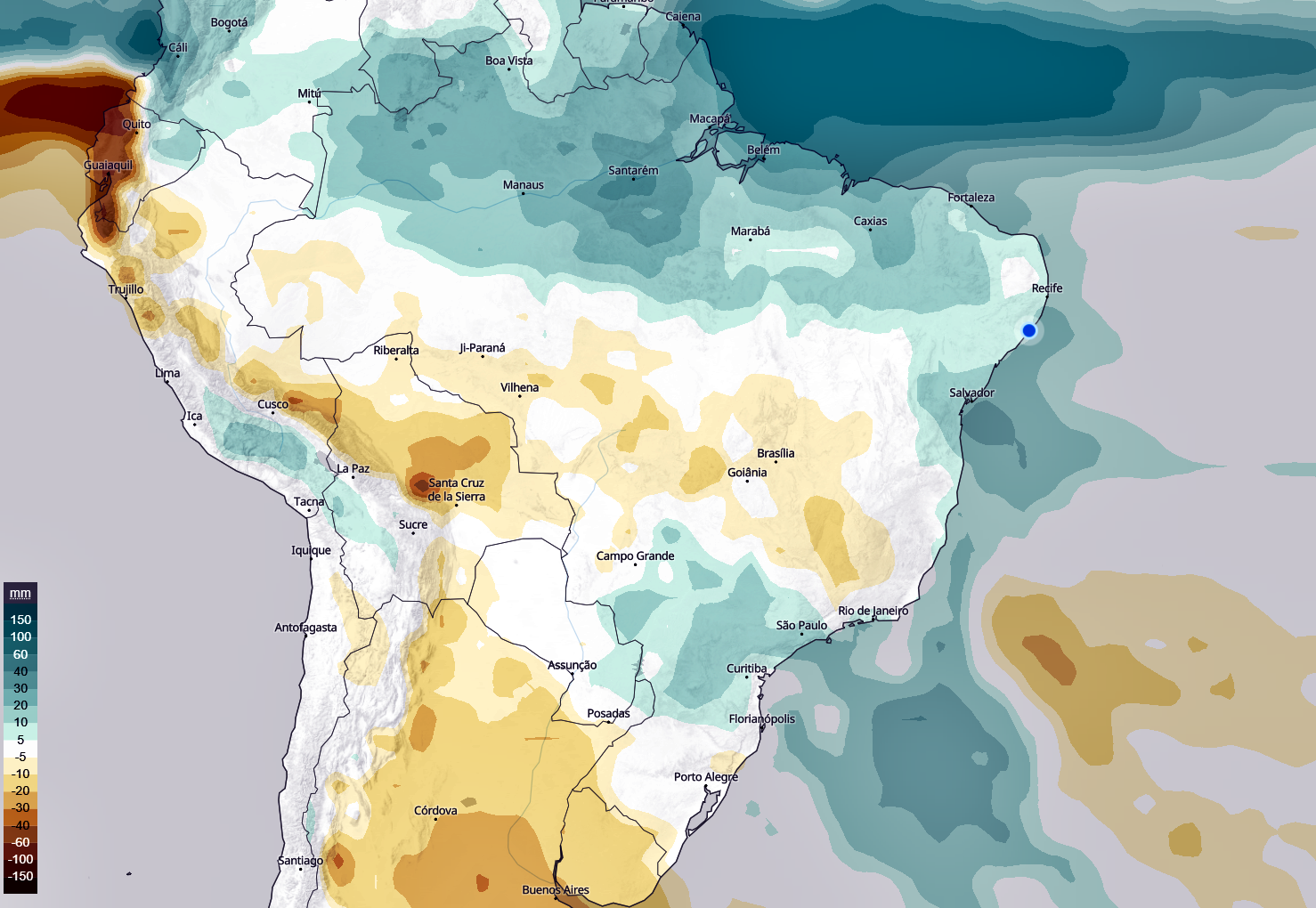 Previsão climática para janeiro. Fonte: ECMWF. Elaboração: Lapis.