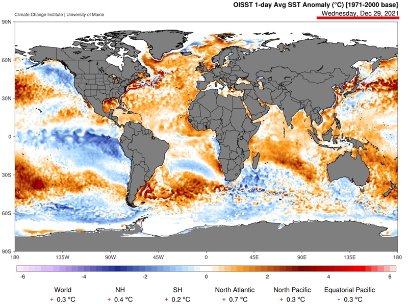 Extensão do La Niña no final de 2021. Elaboração: Lapis.