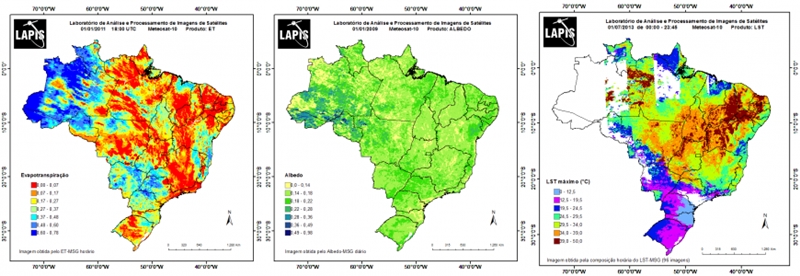 Mapas da evapotranspiração, temperatura da superfície e albedo