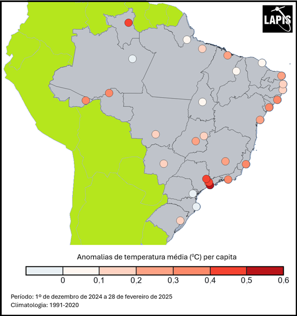 Mapa com cidades com calor extremo