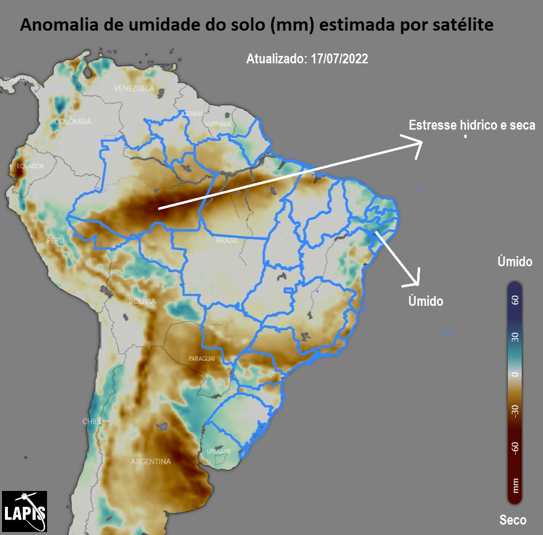 Mapa da umidade do solo, elaborado no software QGIS.