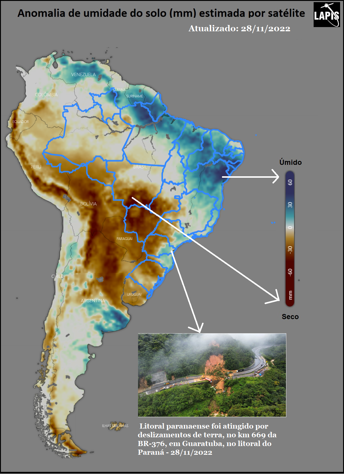 Mapa do percentual da umidade do solo, processado no QGIS.