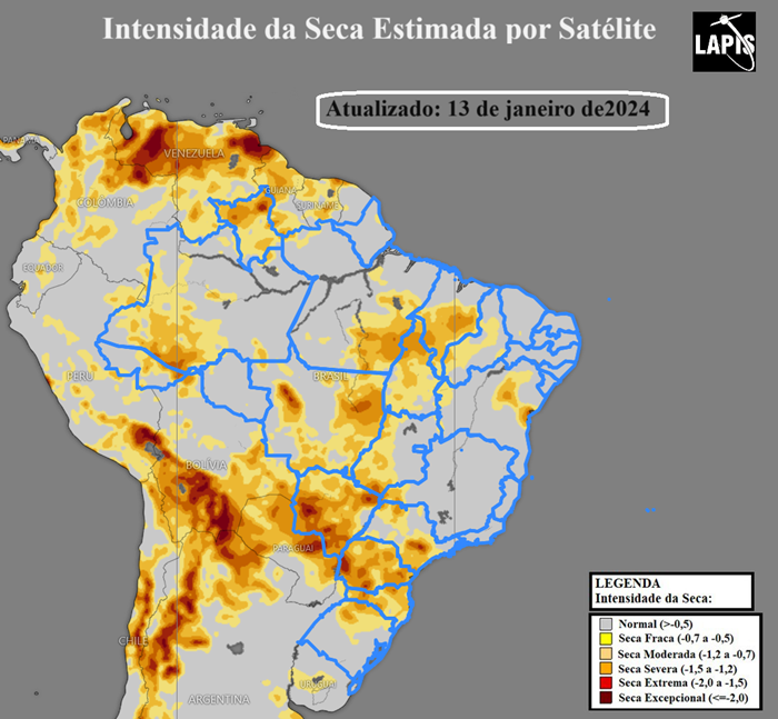 Mapa da intensidade da seca, processado no QGIS