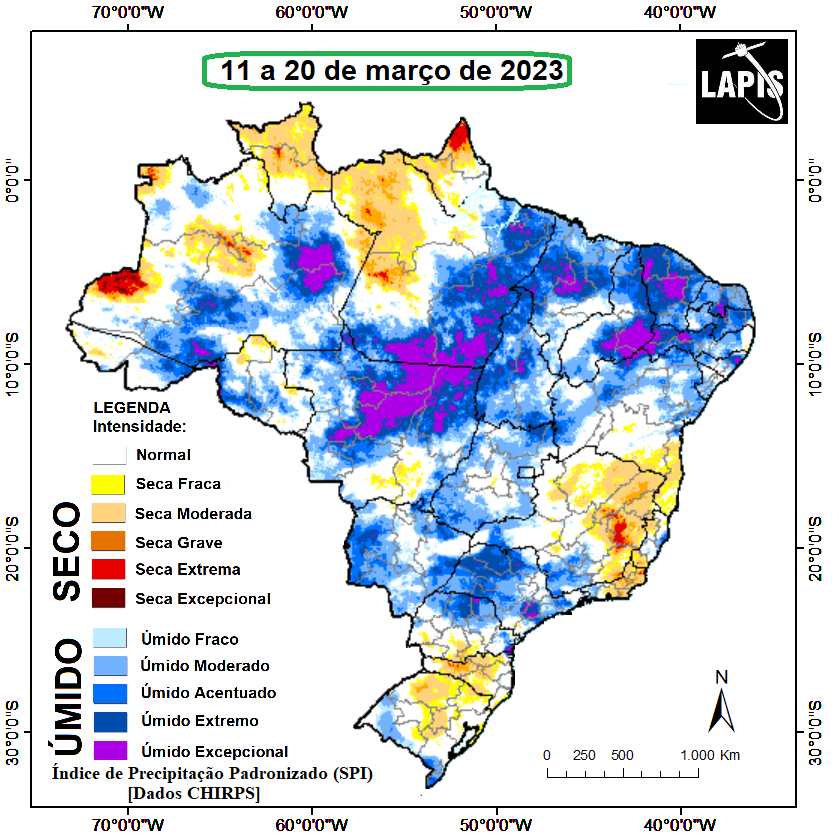 Mapa da intensidade da seca feito no QGIS