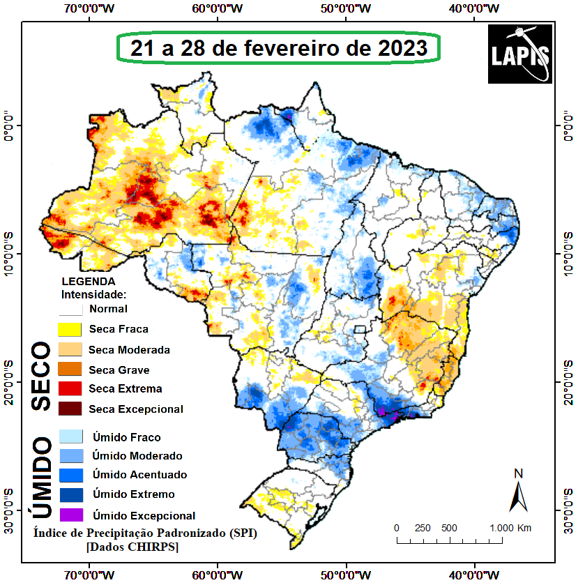 Mapa da intensidade da seca, processado no QGIS