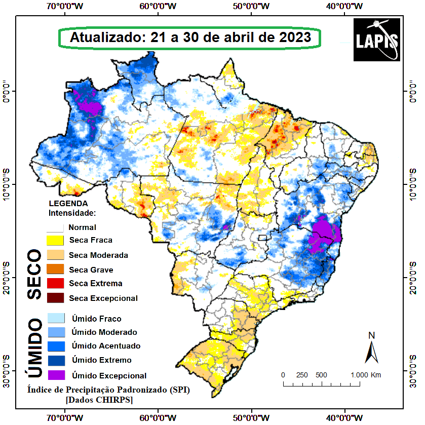 Mapa da intensidade da seca gerado no QGIS