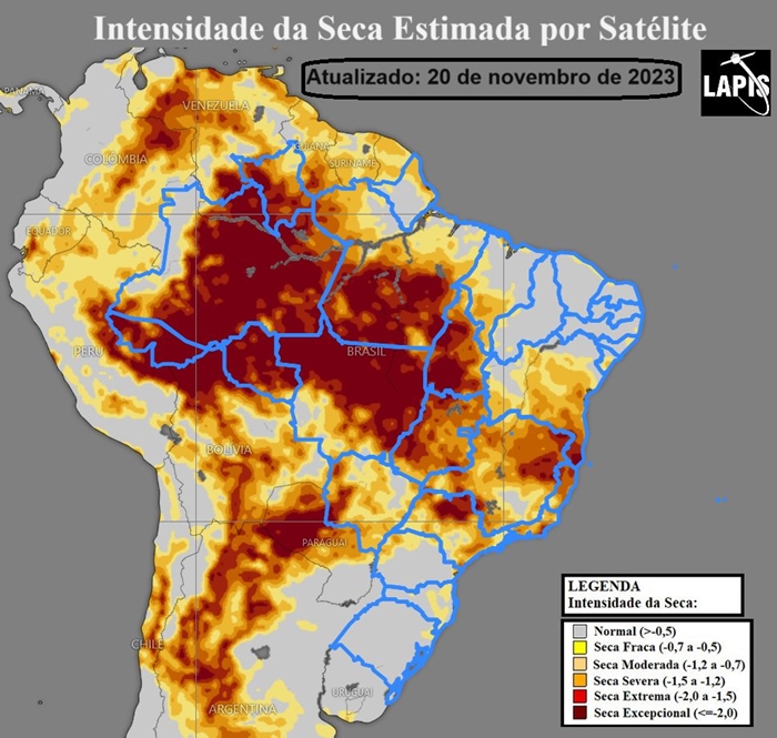 Mapa da intensidade da seca no dia 20 de novembro