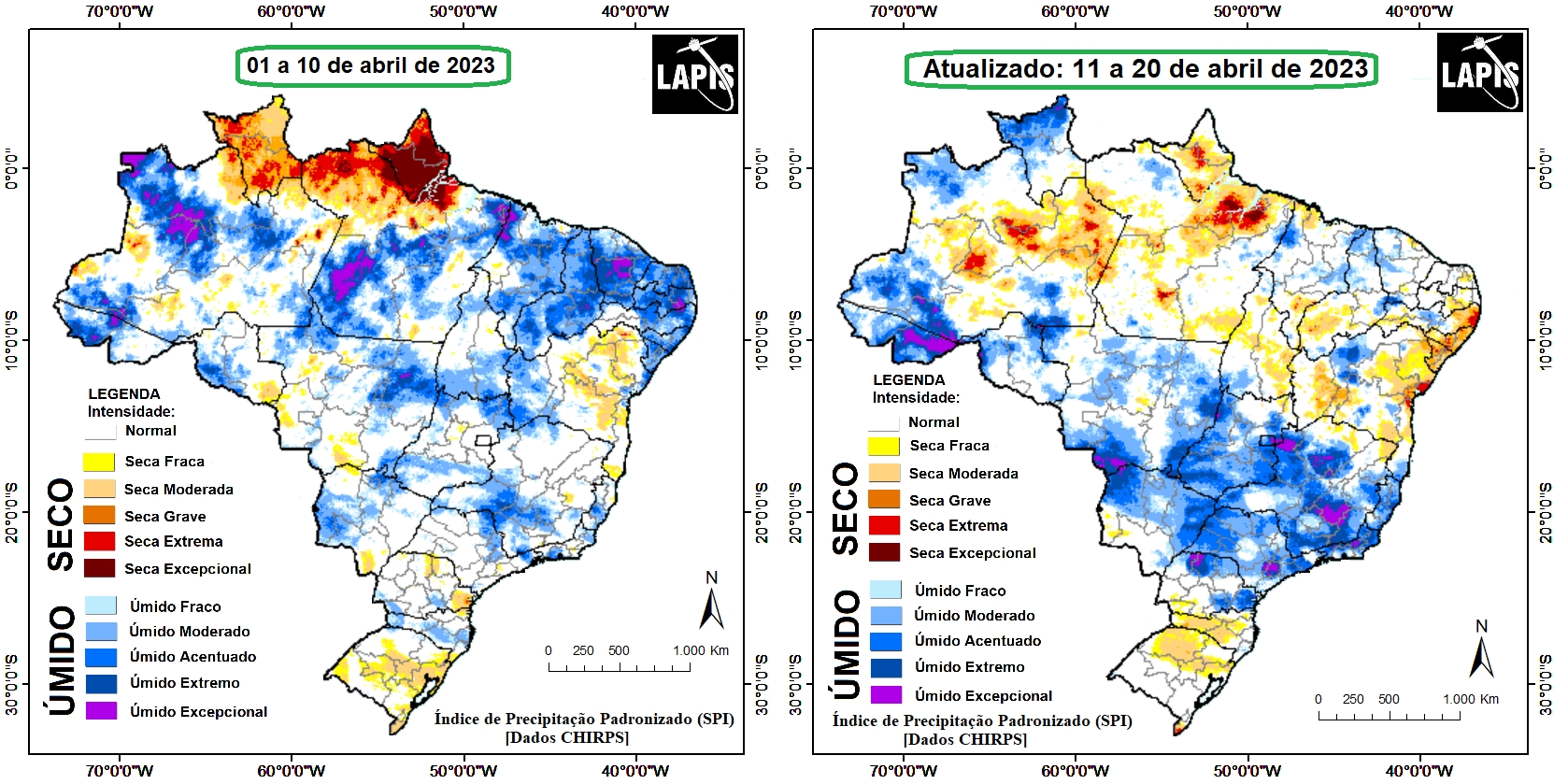 Mapas da intensidade da seca gerados no QGIS