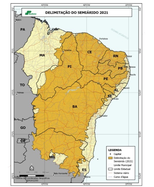Novo mapa do Semiárido brasileiro, processado no QGIS