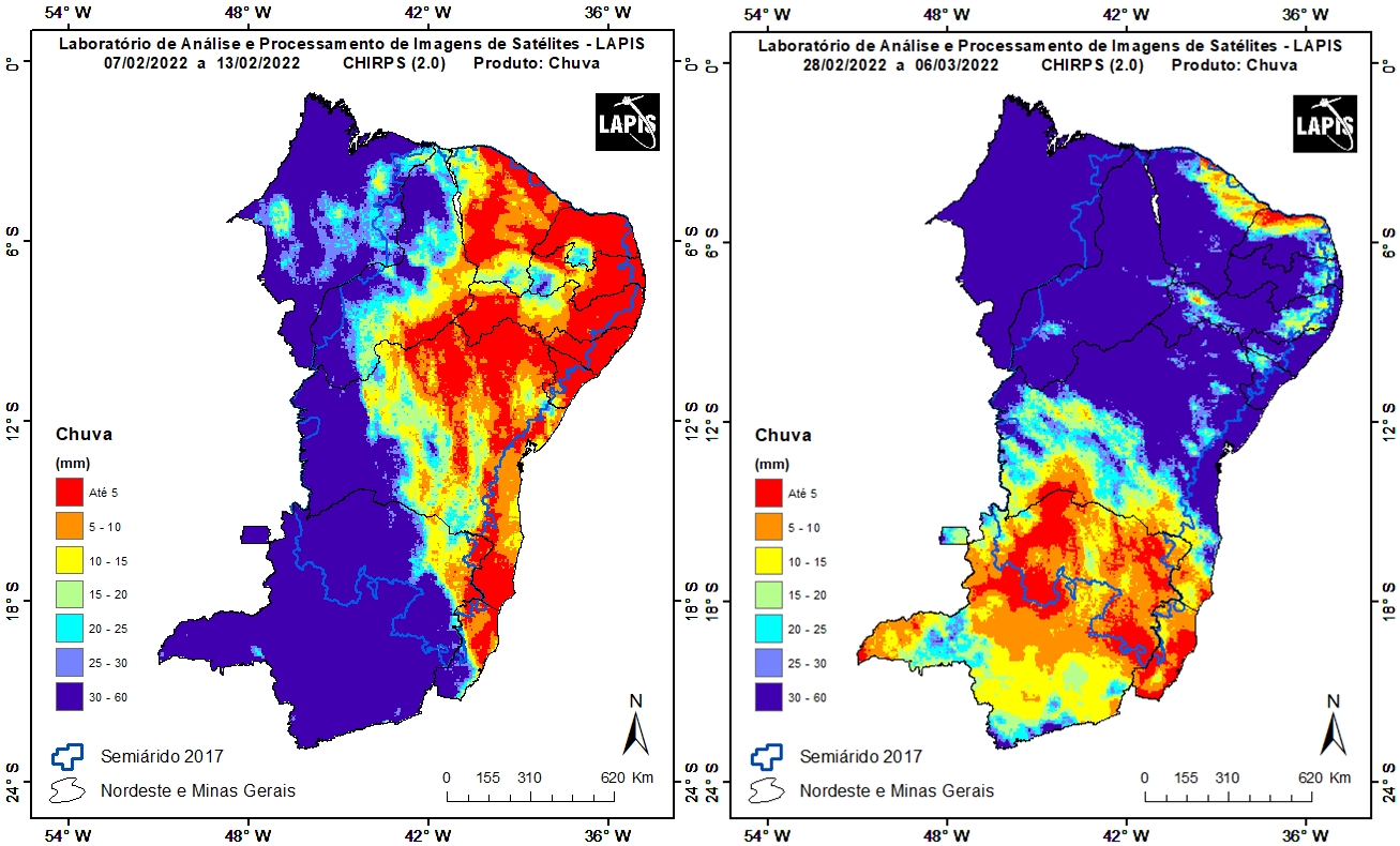Mapa da chuva no novo Semiárido brasileiro, processado no QGIS