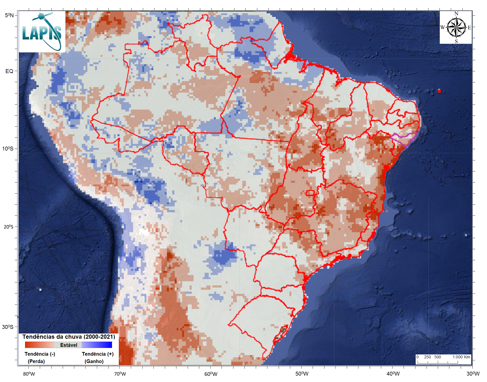 Mapa da precipitação no Brasil, 2000-2020, processado no QGIS
