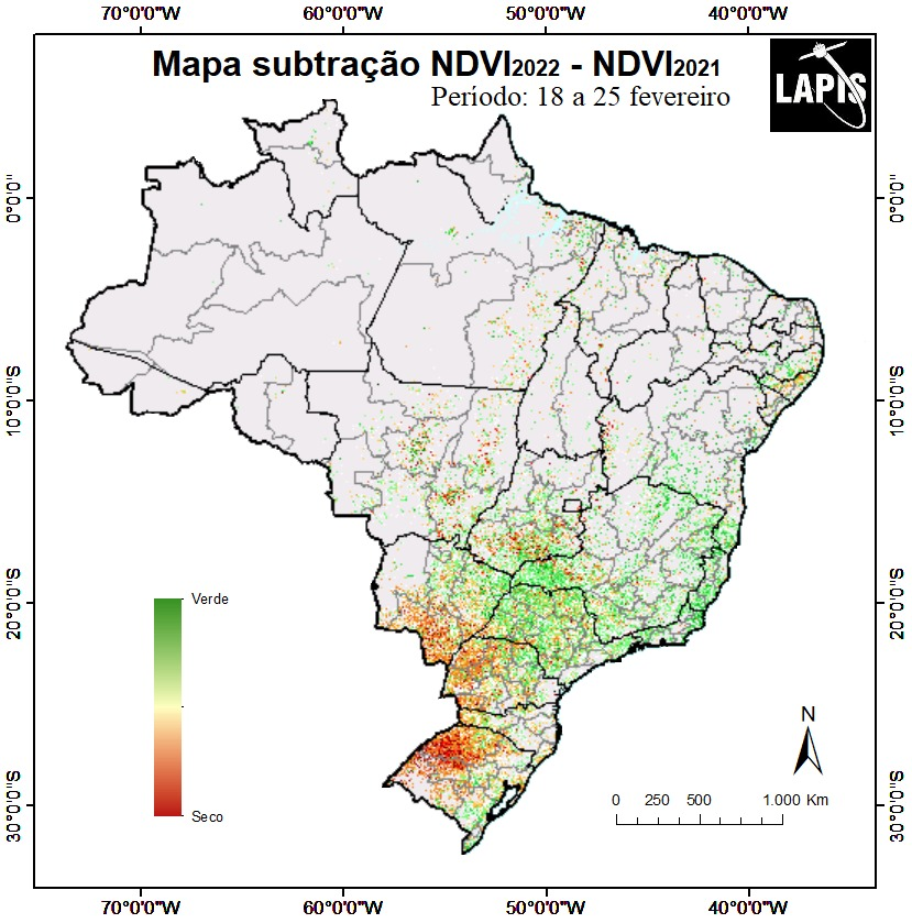 Mapa da perda de áreas agrícolas no Brasil, gerado no QGIS. Fonte: Lapis.