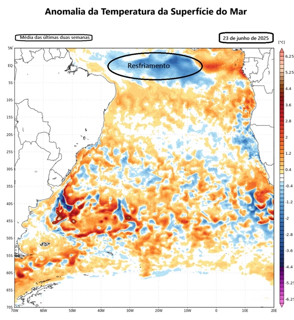 Mapa da temperatura do Atlântico