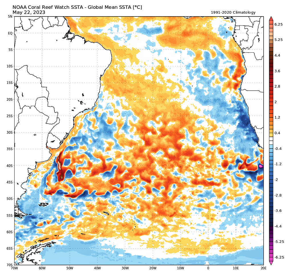 Mapa da temperatura dos oceanos