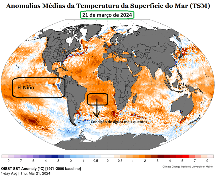 Mapa da temperatura do oceano Pacífico de El Niño ou La Niña_QGIS