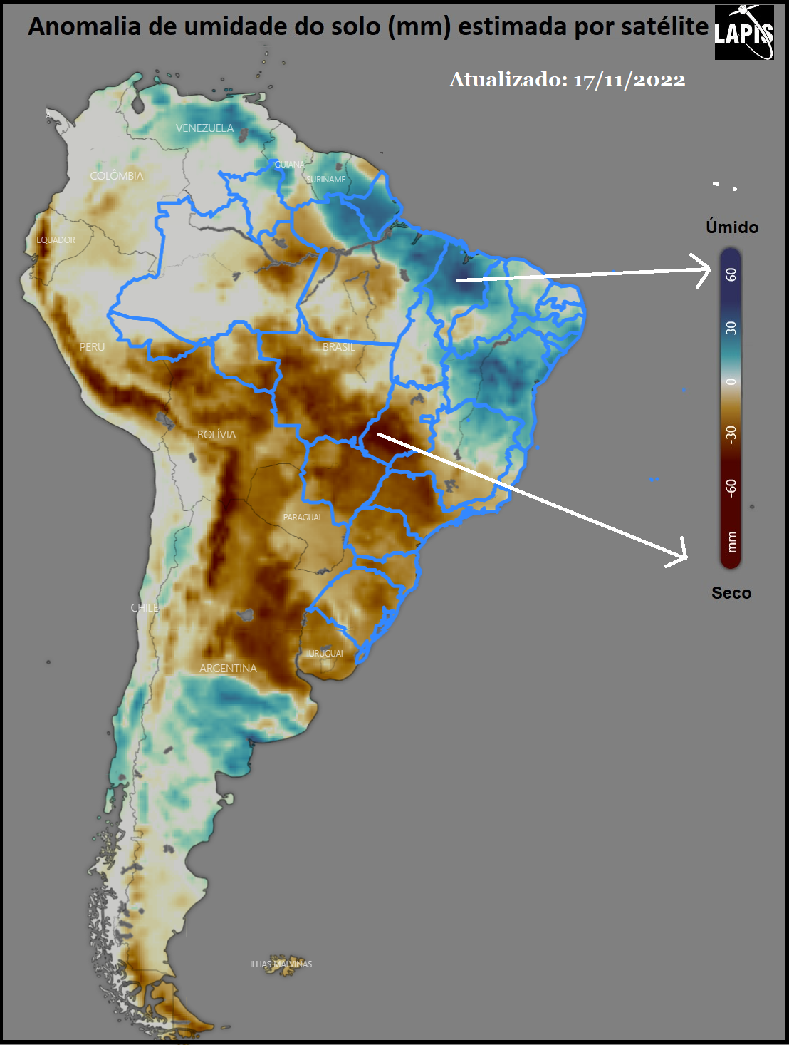 Mapa da umidade do solo, processado no QGIS