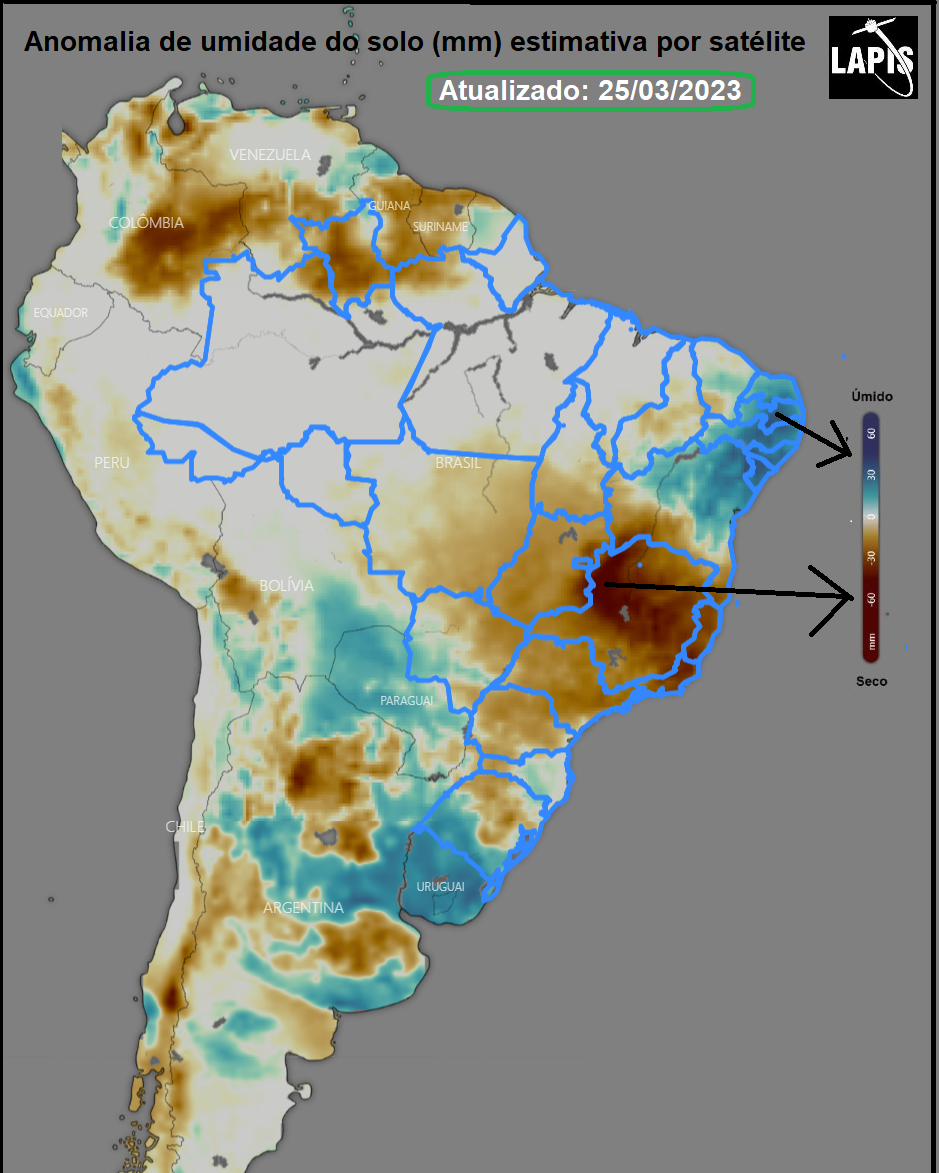 Mapa da umidade do solo, processado no QGIS