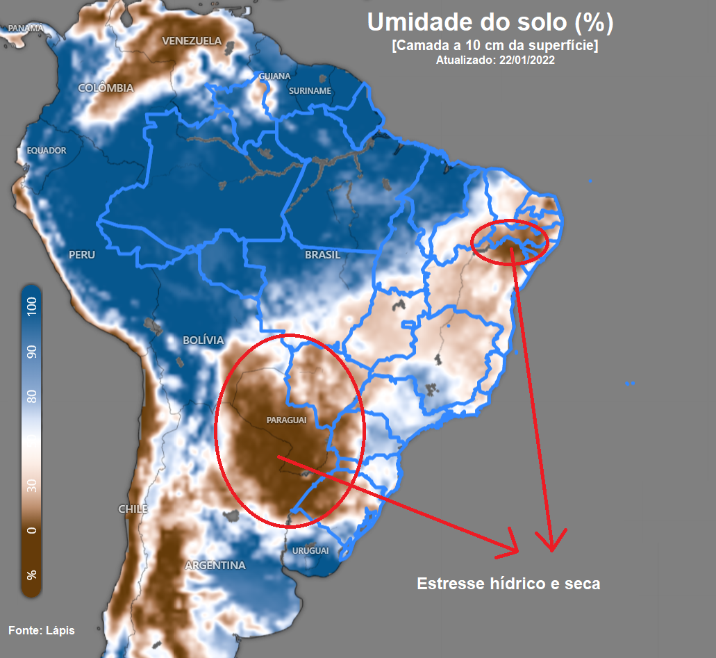 Mapa da umidade do solo processado no QGIS. Fonte: Lapis.