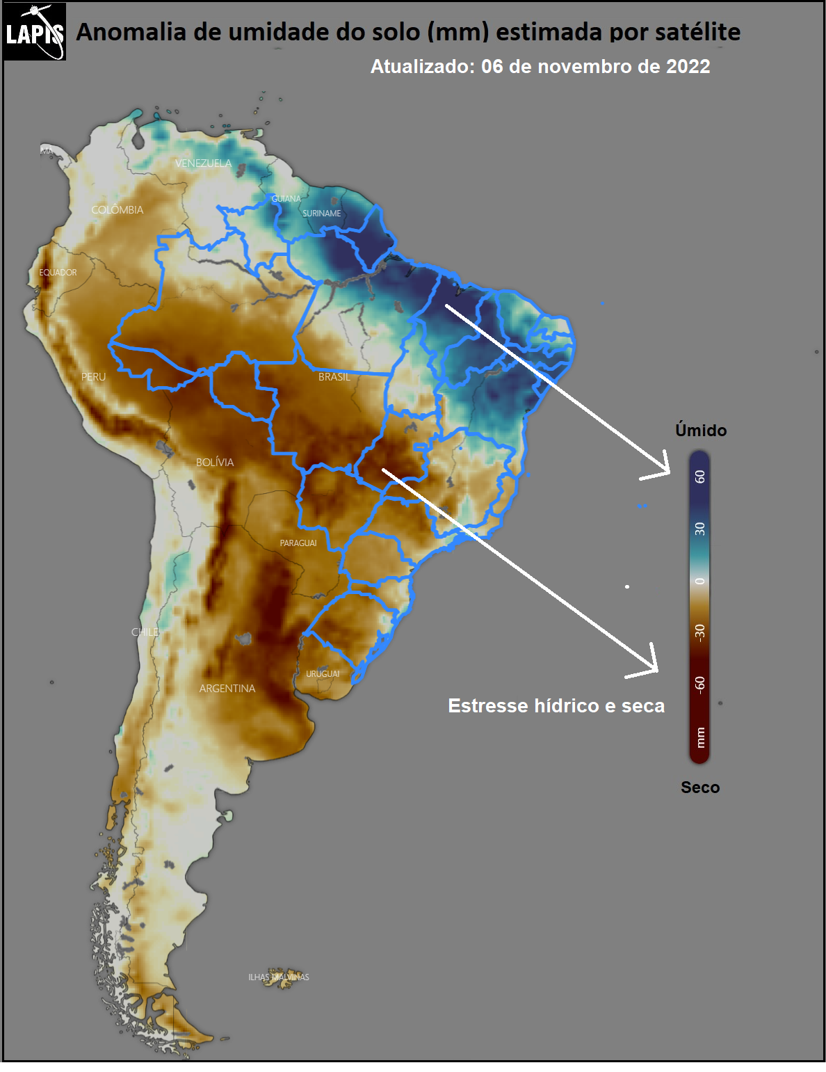 Mapa de umidade do solo, processado no QGIS