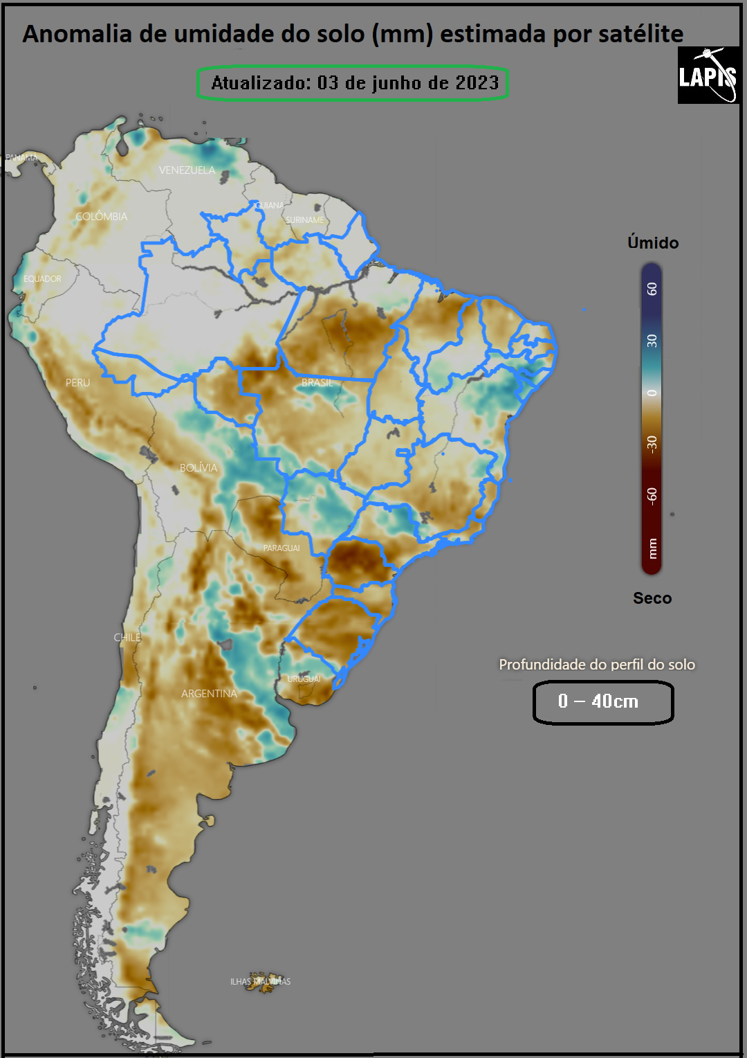 Mapa da umidade do solo, processado no QGIS