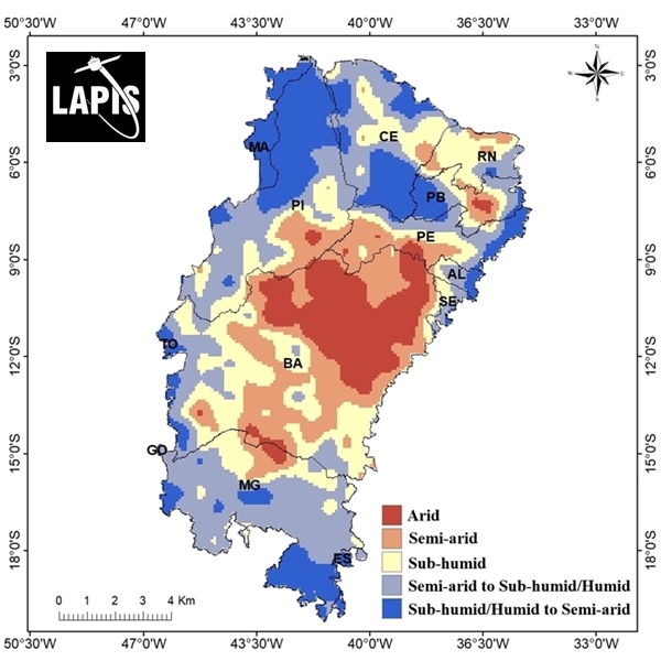 Mapa das classificação climática no Semiárido. 