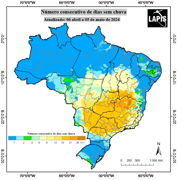 Mapa do número de dias com chuva