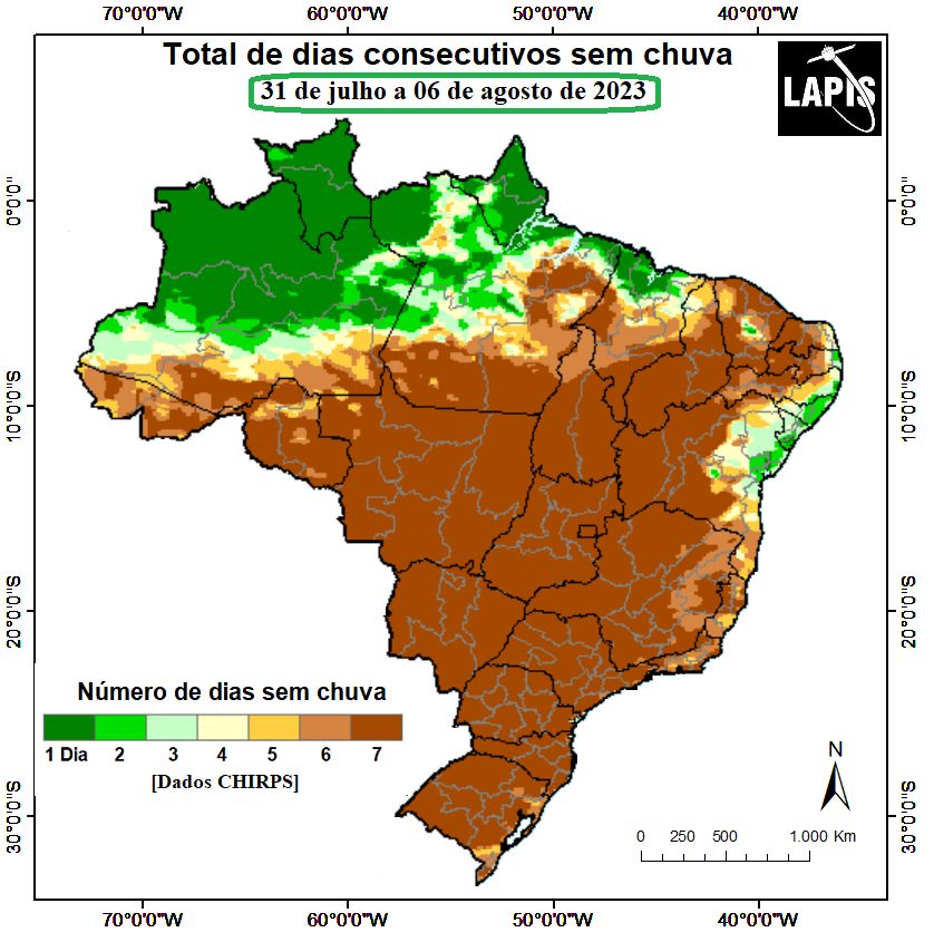 Mapa do número de dias secos, processado no QGIS