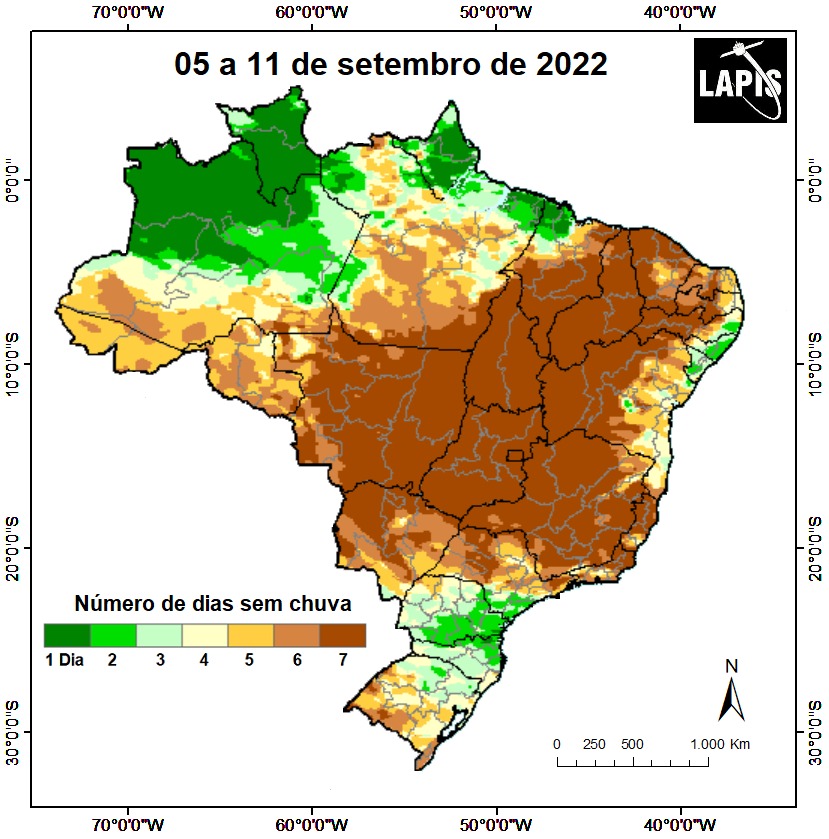 Mapa do número de dias sem chua, baseado em dados de satélite_QGIS