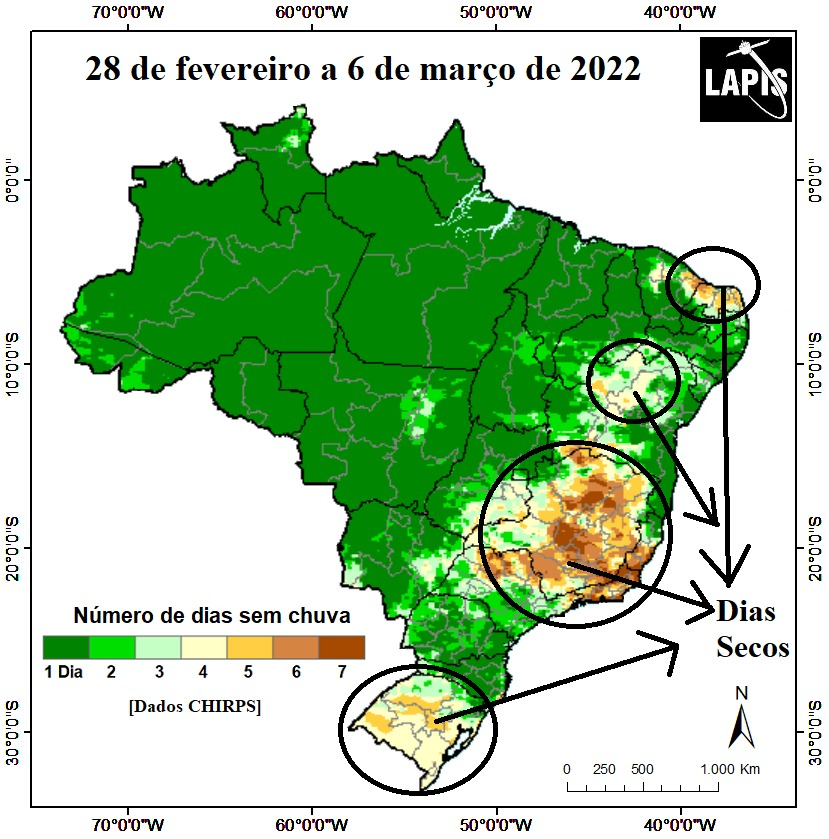 Mapa da estiagem no Brasil. Elaborado no QGIS