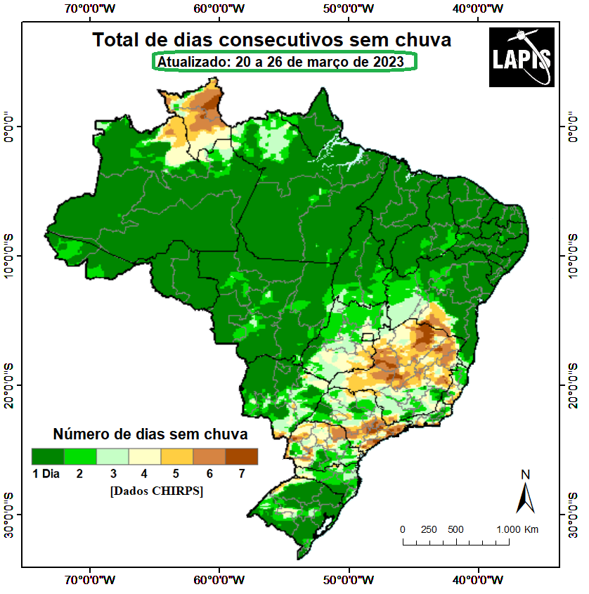 Mapa do número de dias sem chuva feito no QGIS