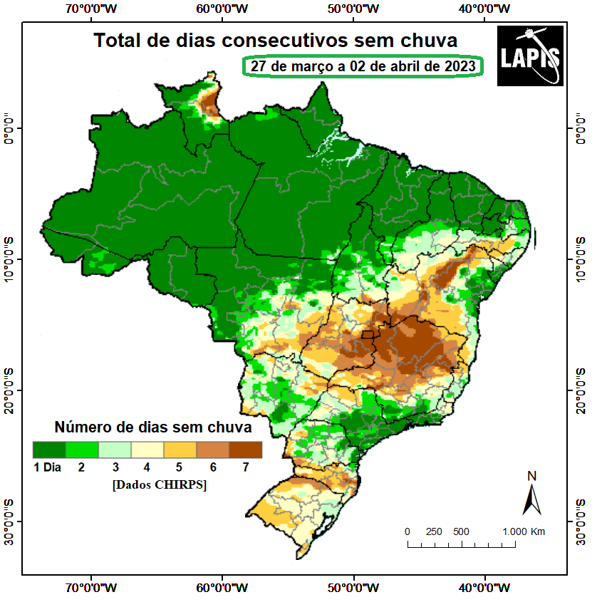 Mapa do número de dias sem chuva feito no QGIS