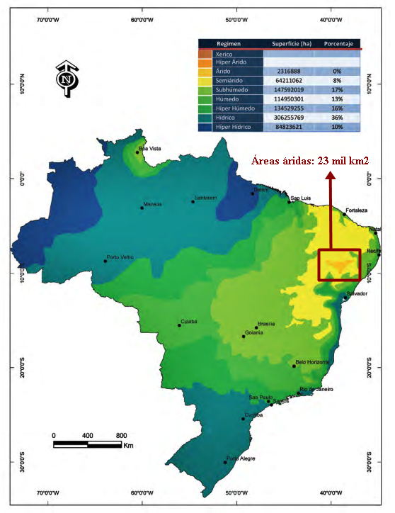 Áreas áridas do ponto de vista meteorológico. Fonte: Unesco (2010).