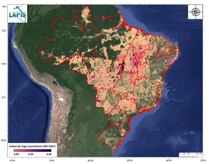 Mapa do índice de fogo no Brasil Processado no QGIS
