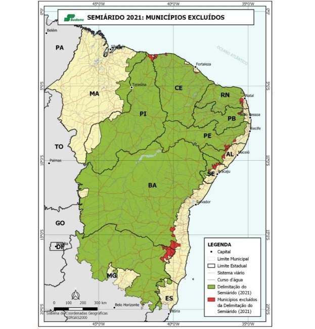 Municípios incluídos na nova delimitação do Semiárido