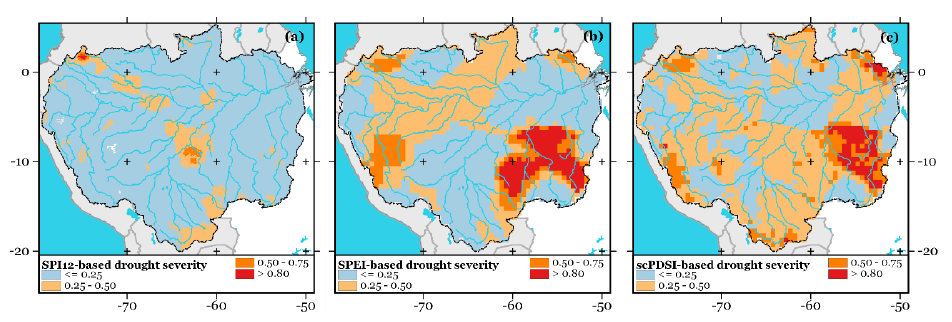 Mapa dos indicadores de seca utilizados no estudo, processados no QGIS.