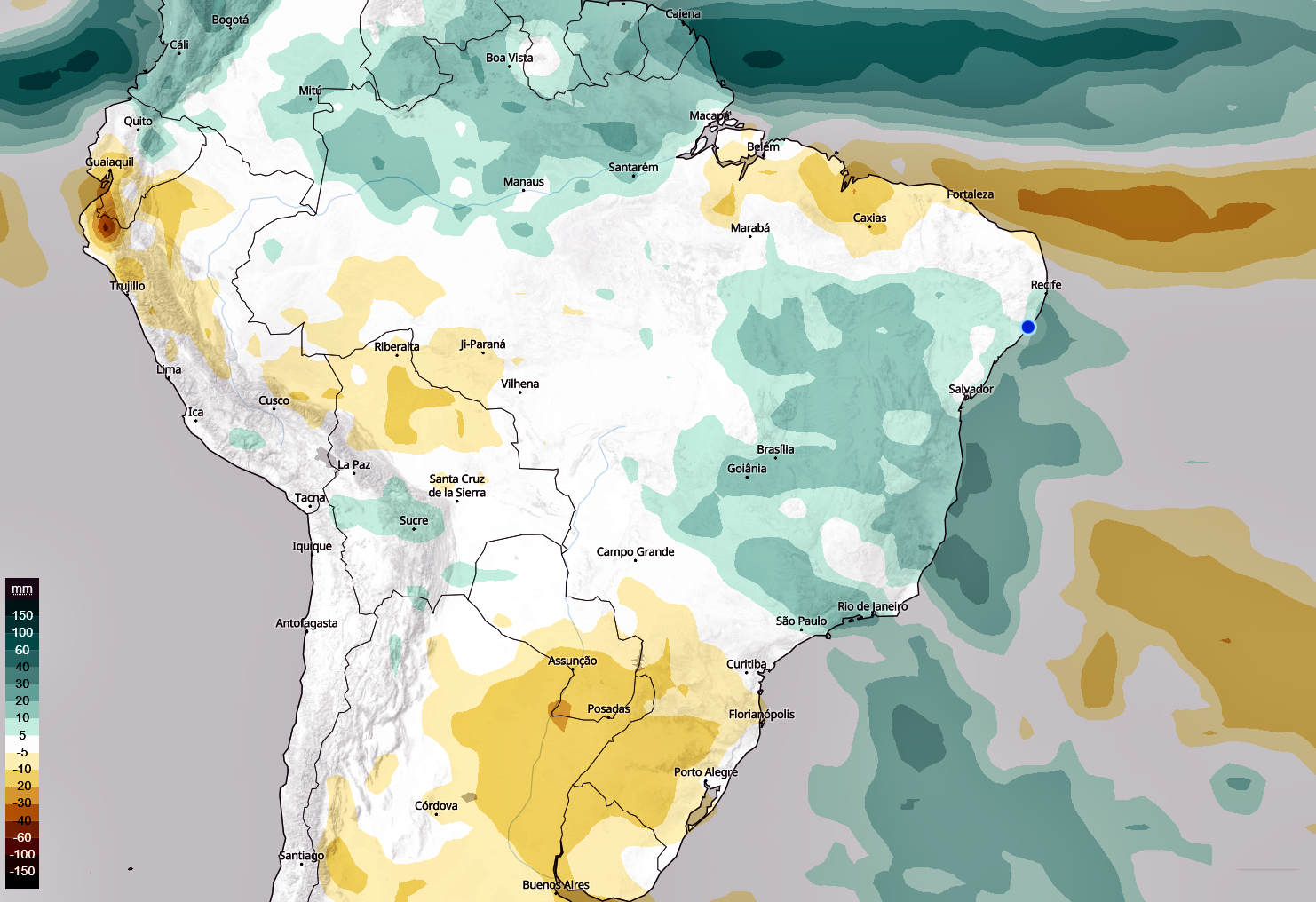 Previsão climática para março. Fonte: ECMWF. Elaboração: Lapis.