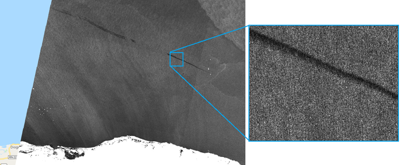 Satélite detecta mancha de óleo no Litoral norte do Nordeste, dia 24 de julho. Fonte: Lapis.