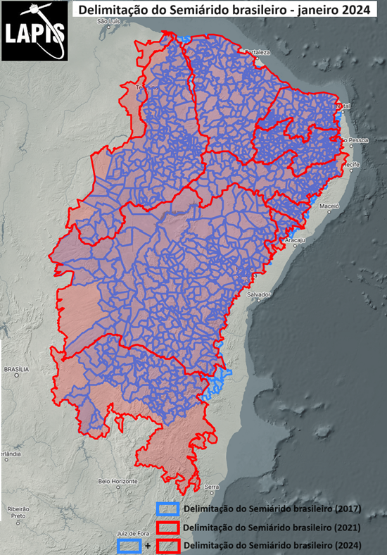 Mapa da delimitação do Semiárido. 