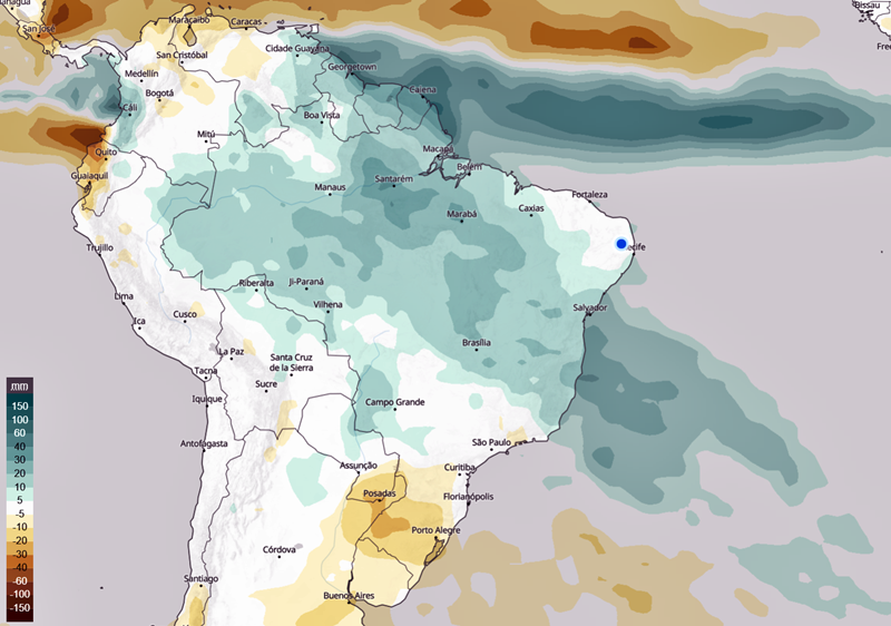 Previsão climática em novembro de 2021. Fonte: Lapis. Dados: ECMWF.  