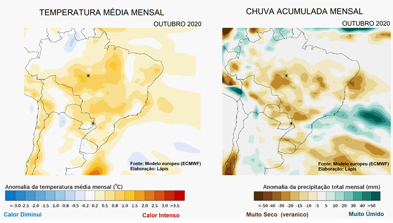 Previsão climática para o mês de outubro. Elaboração: Lapis.